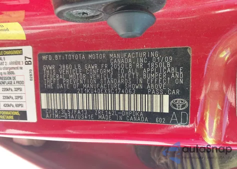 2009 Toyota Matrix z USA, uszkodzony, nr VIN 2T1KU40EX9C174063